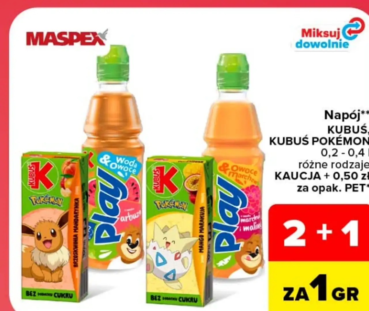 Napój Kubuś, Kubuś Pokémon / Play 0,2 - 0,4 l, różne rodzaje