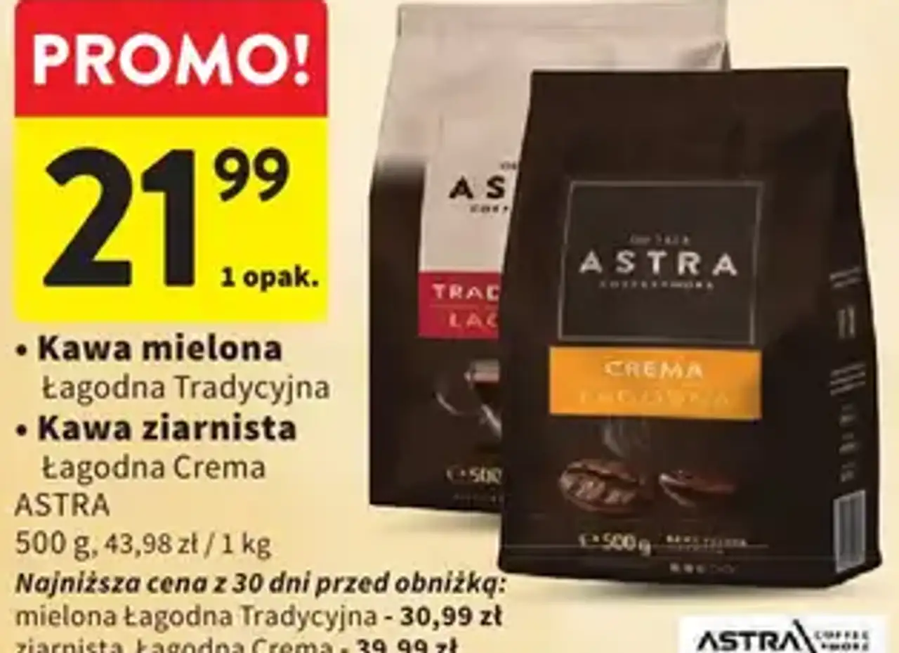 Kawa mielona Łagodna Tradycyjna / Kawa ziarnista Łagodna Crema Astra