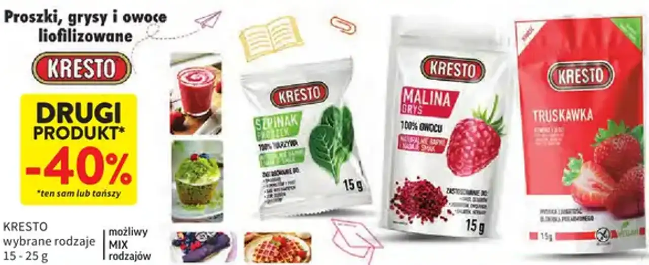 Kresto Proszki, grysy i owoce liofilizowane wybrane rodzaje 15 - 25 g