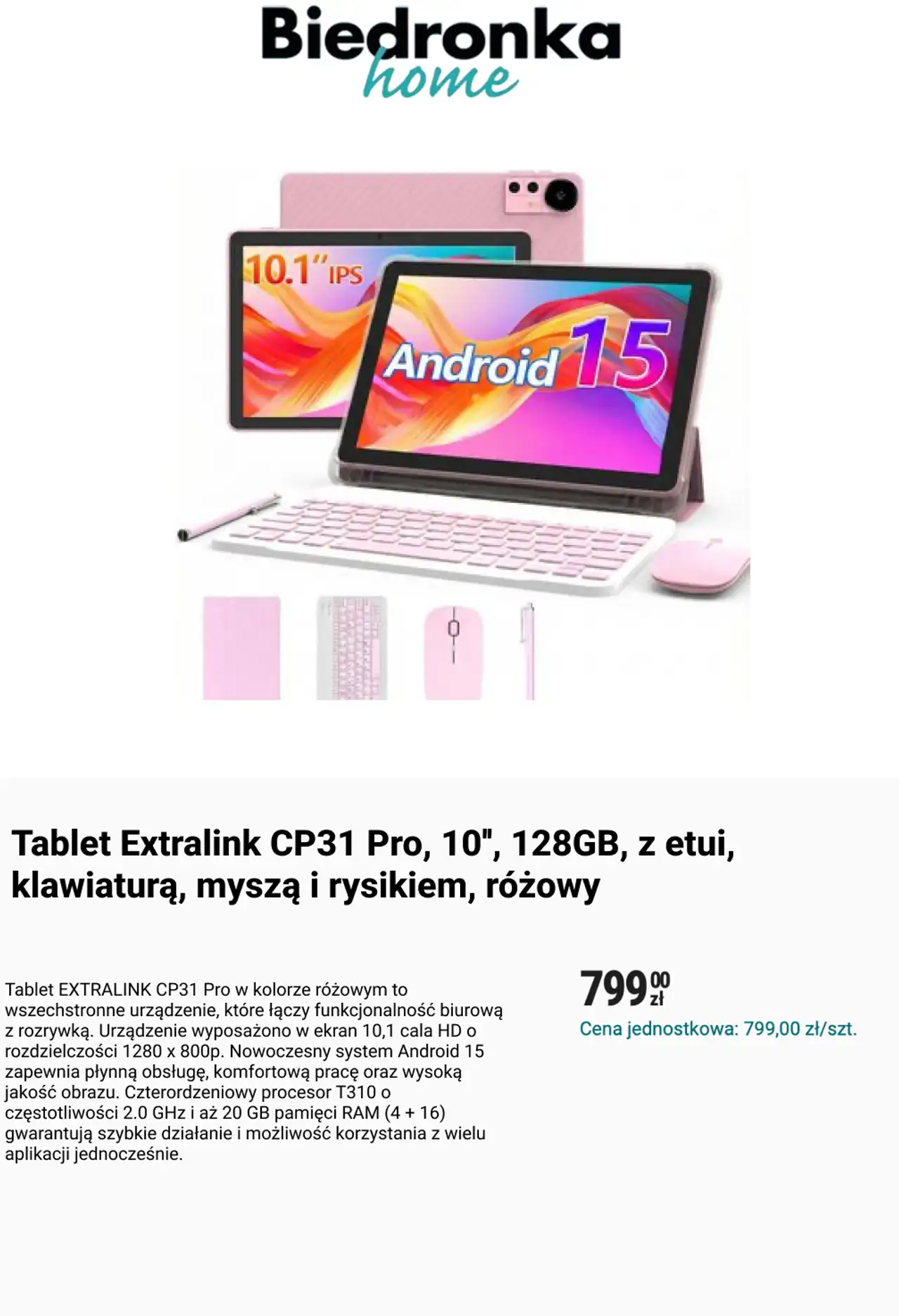 Tablet Extralink CP31 Pro, 10", 128GB, z etui, klawiaturą, myszą i rysikiem, różowy