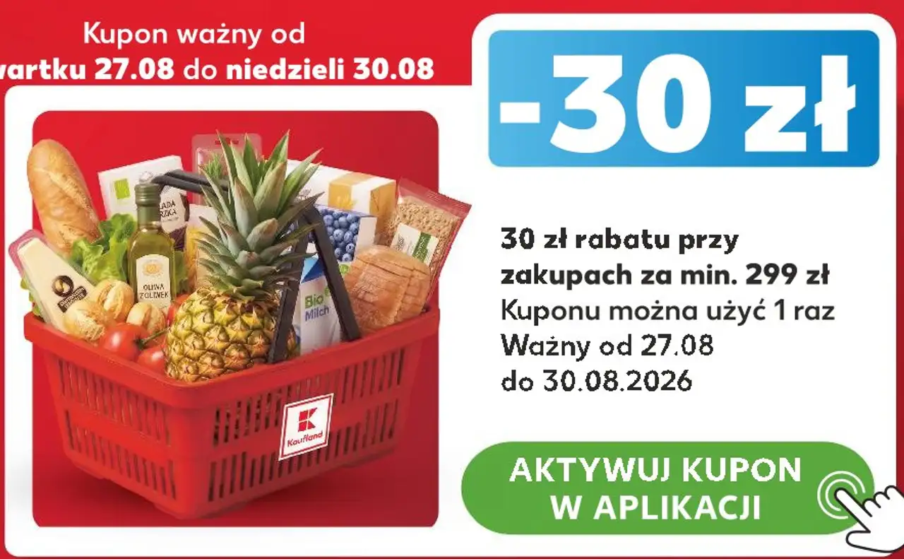 Kupon rabatowy -30 zł przy zakupach za min. 299 zł z Kaufland Card