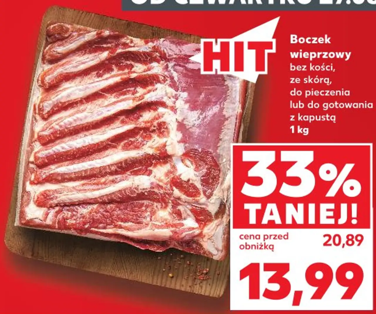 Boczek wieprzowy bez kości, ze skórą, do pieczenia lub do gotowania z kapustą