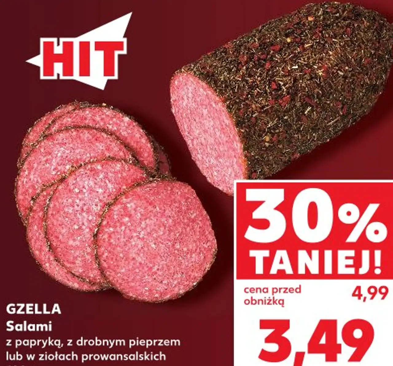 Gzella Salami z papryką, z drobnym pieprzem lub w ziołach prowansalskich