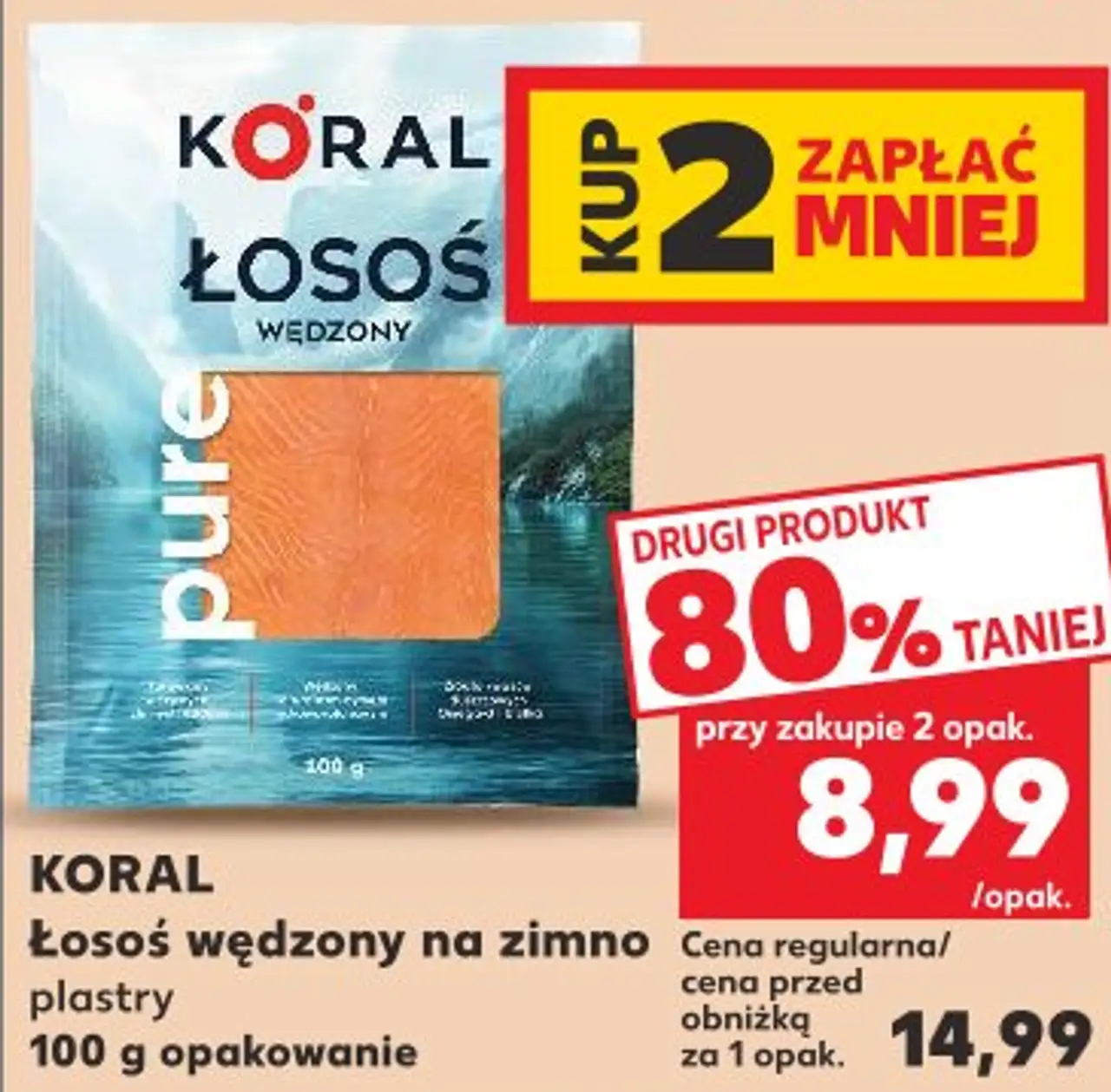 KORAL Łosoś wędzony na zimno plastry