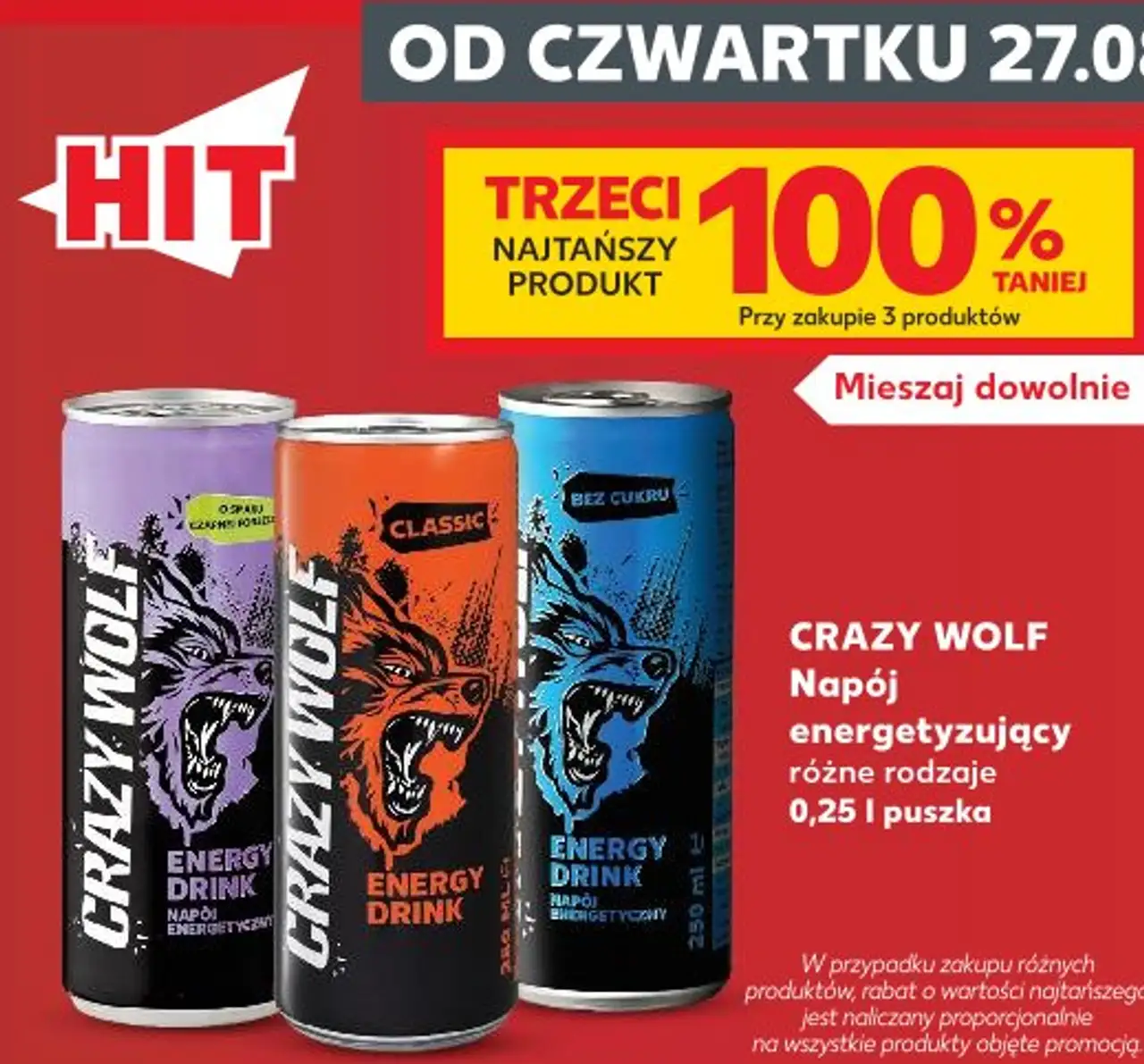 CRAZY WOLF Napój energetyzujący różne rodzaje