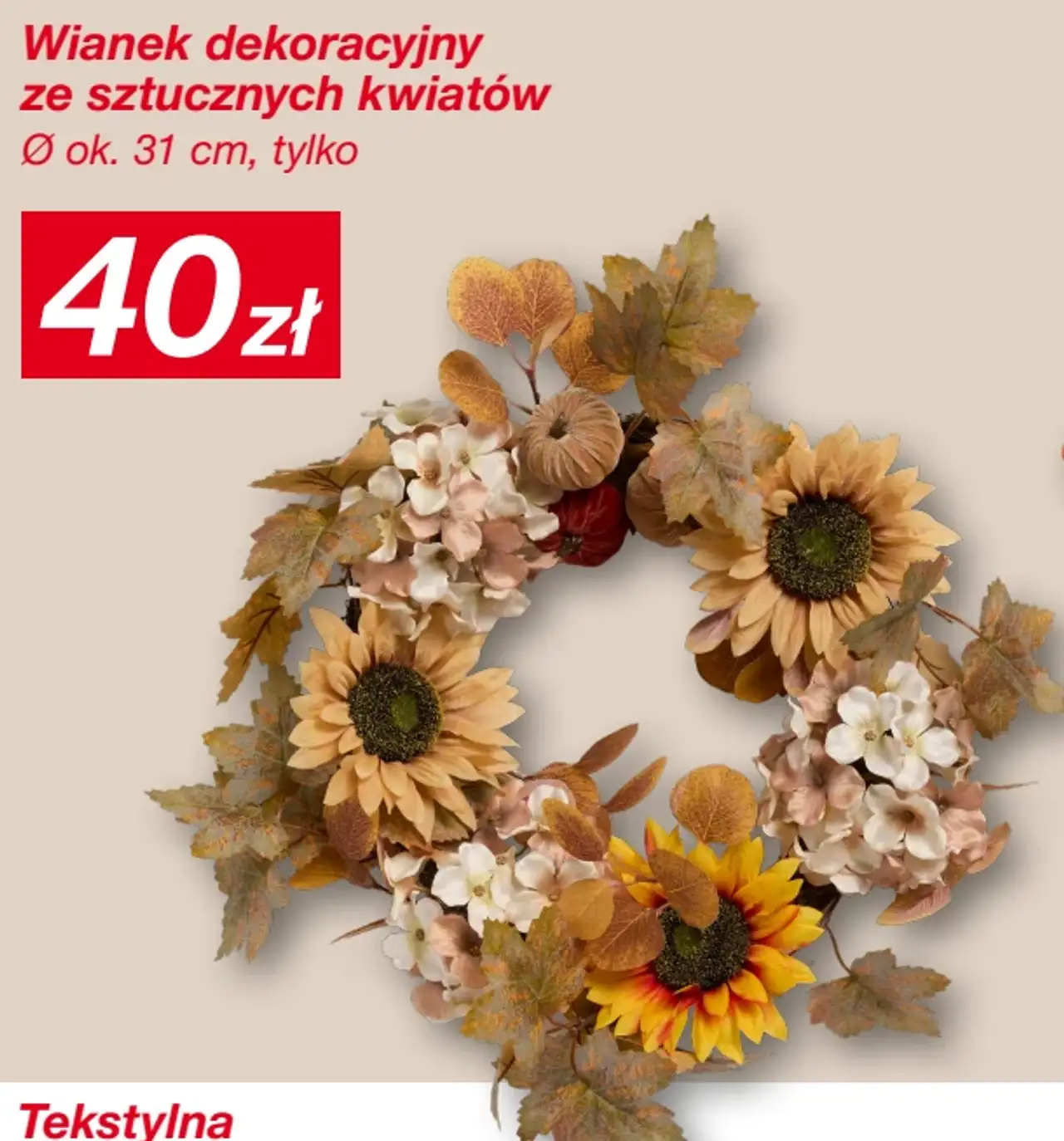Wianek dekoracyjny ze sztucznych kwiatów Ø ok. 31 cm