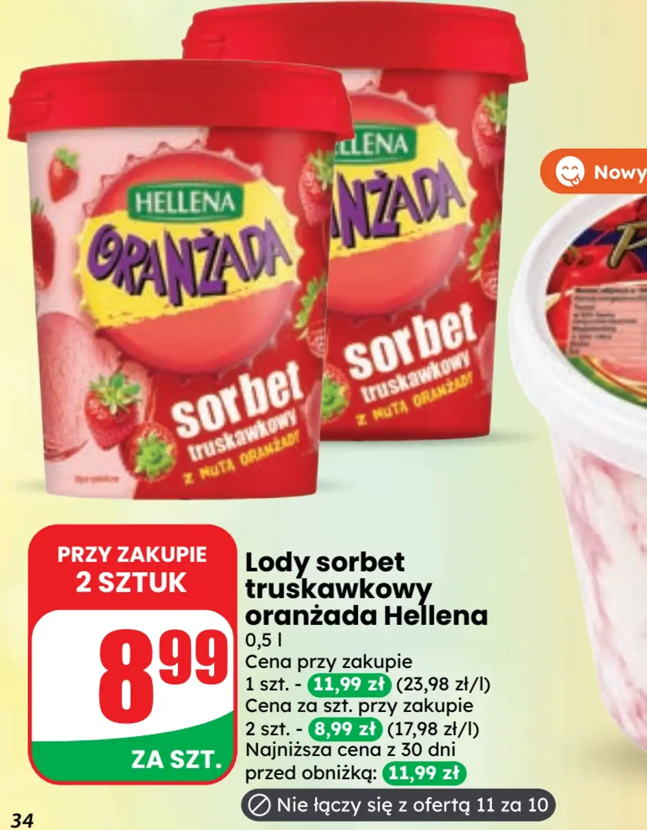 Lody sorbet truskawkowy oranżada Hellena
