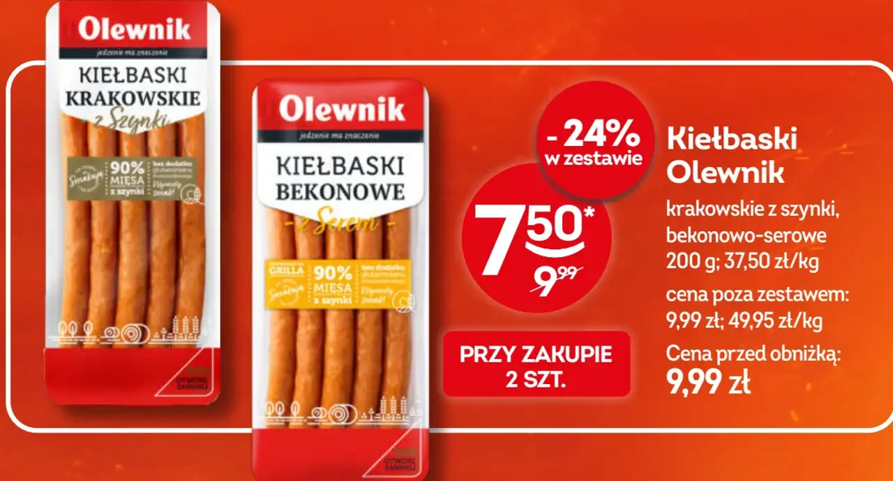 Kiełbaski Olewnik krakowskie z szynki, bekonowo-serowe