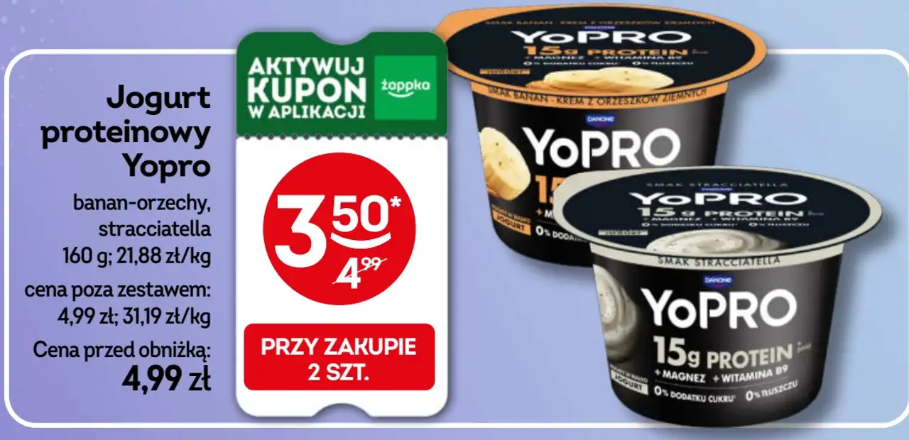 Jogurt proteinowy YoPro banan-orzechy, stracciatella