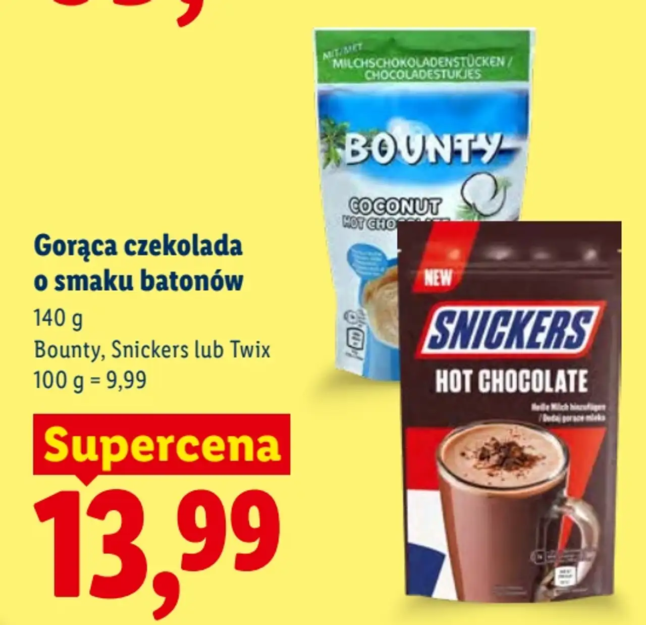 Gorąca czekolada o smaku batonów Bounty, Snickers lub Twix