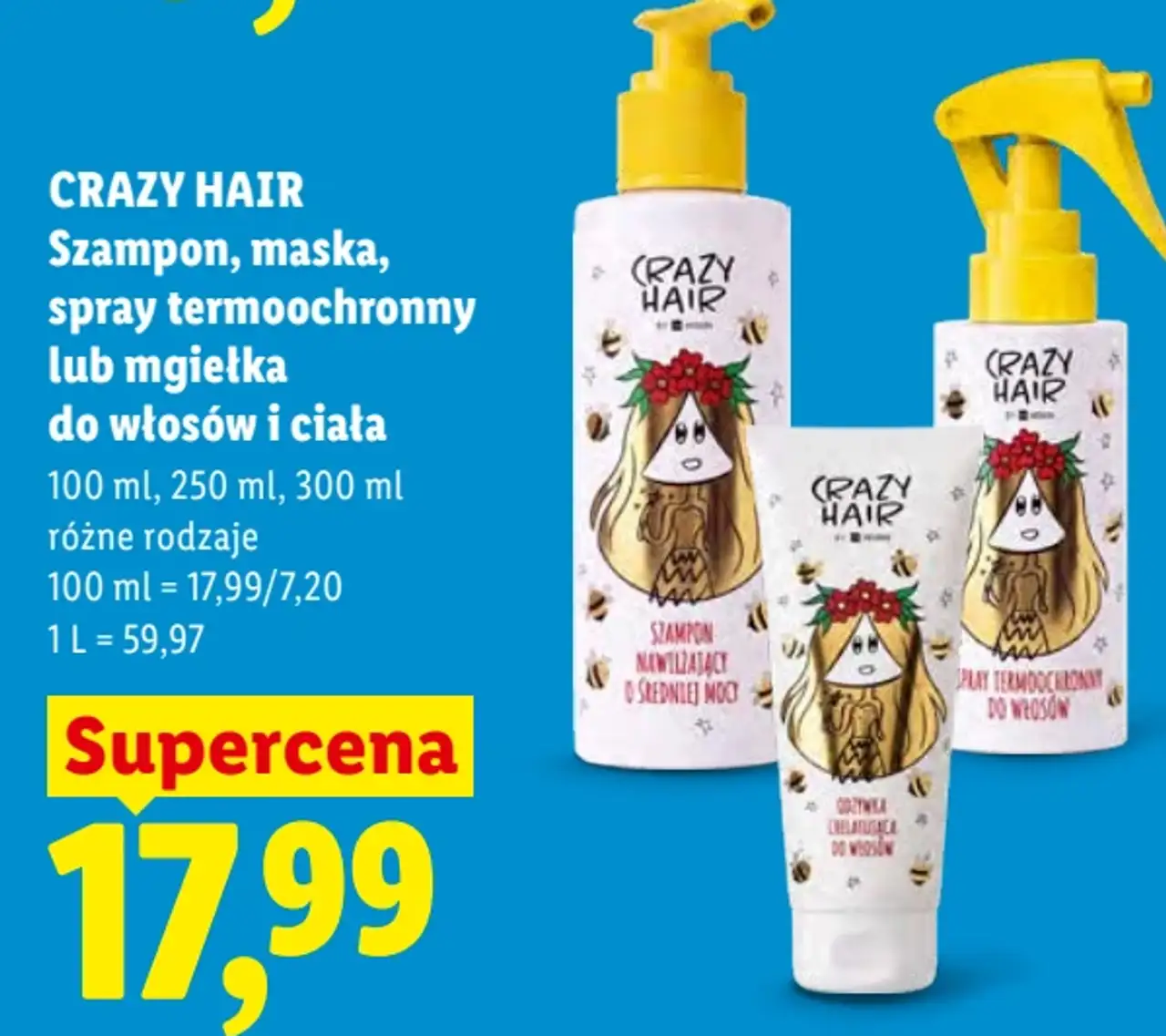 CRAZY HAIR Szampon, maska, spray termoochronny lub mgiełka do włosów i ciała