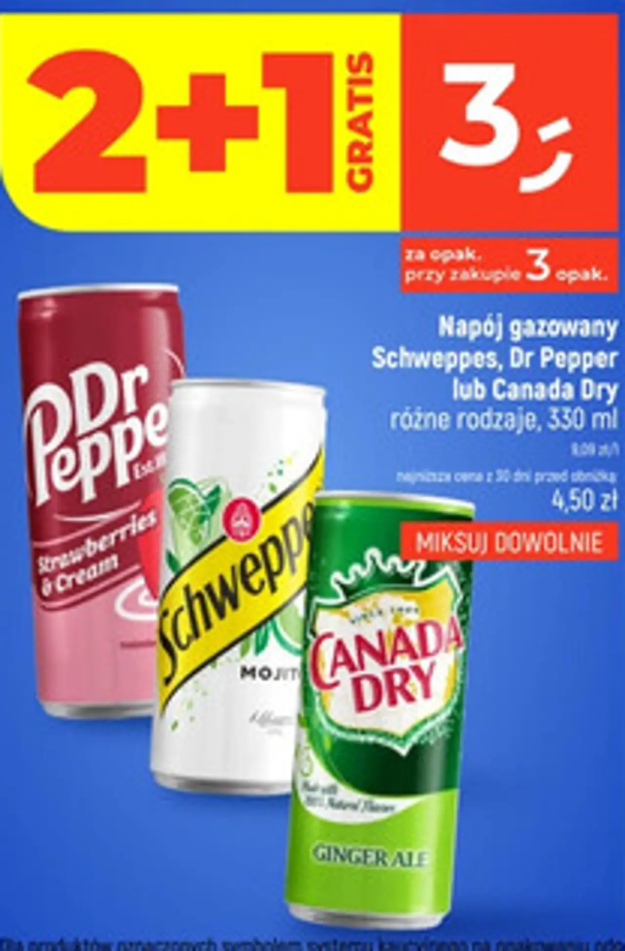 Napój gazowany Schweppes, Dr Pepper lub Canada Dry różne rodzaje