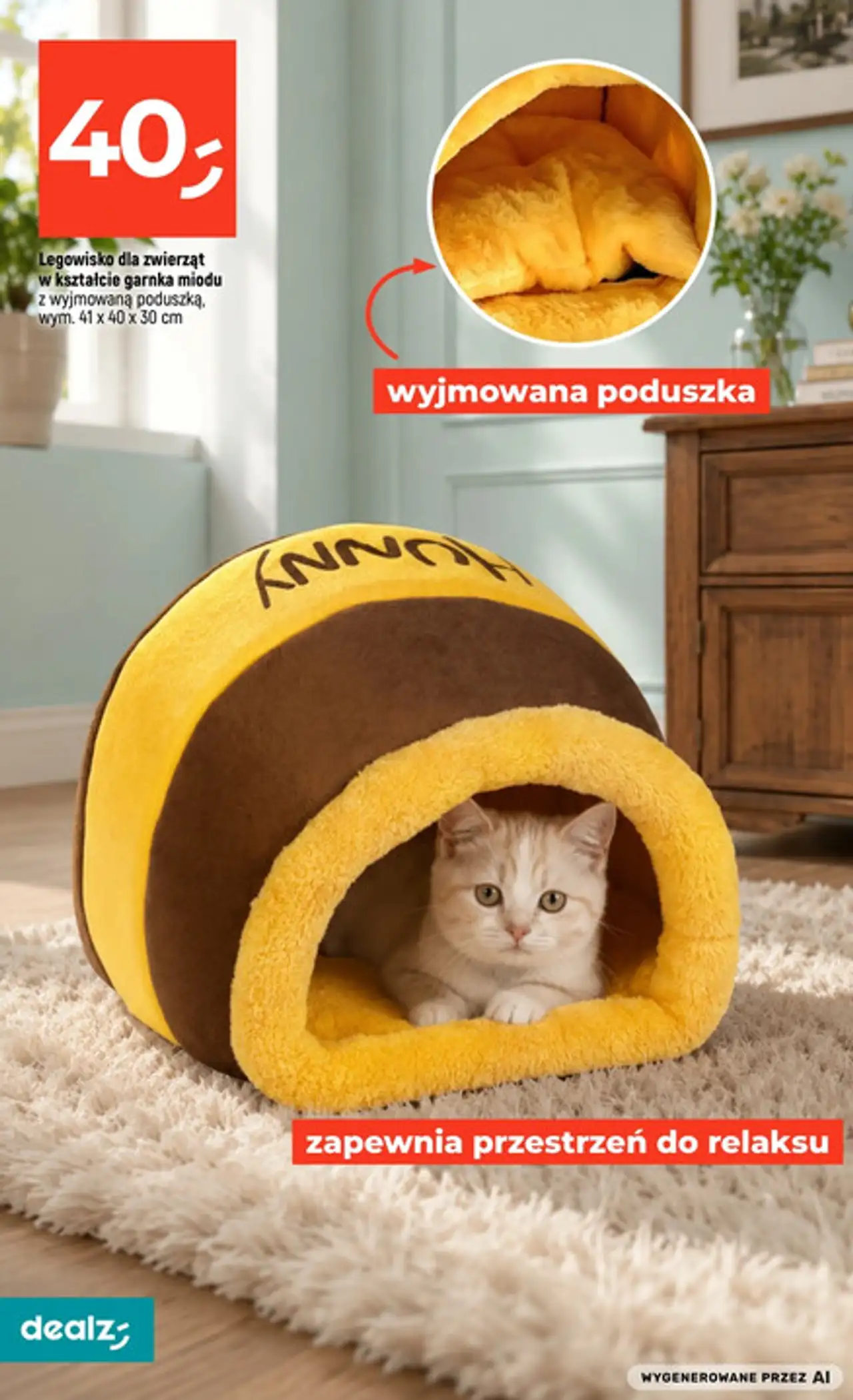 Legowisko dla zwierząt w kształcie garnka miodu z wyjmowaną poduszką