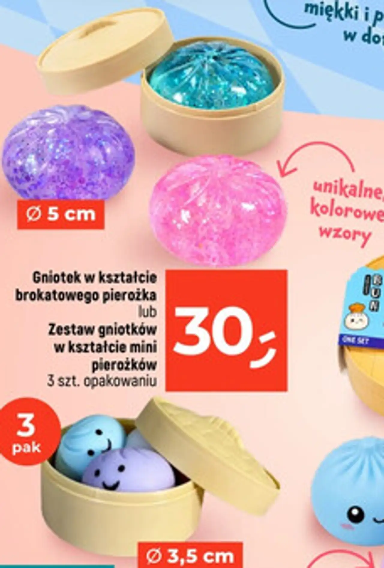 Gniotek w kształcie brokatowego pierożka lub Zestaw gniotków w kształcie mini pierożków