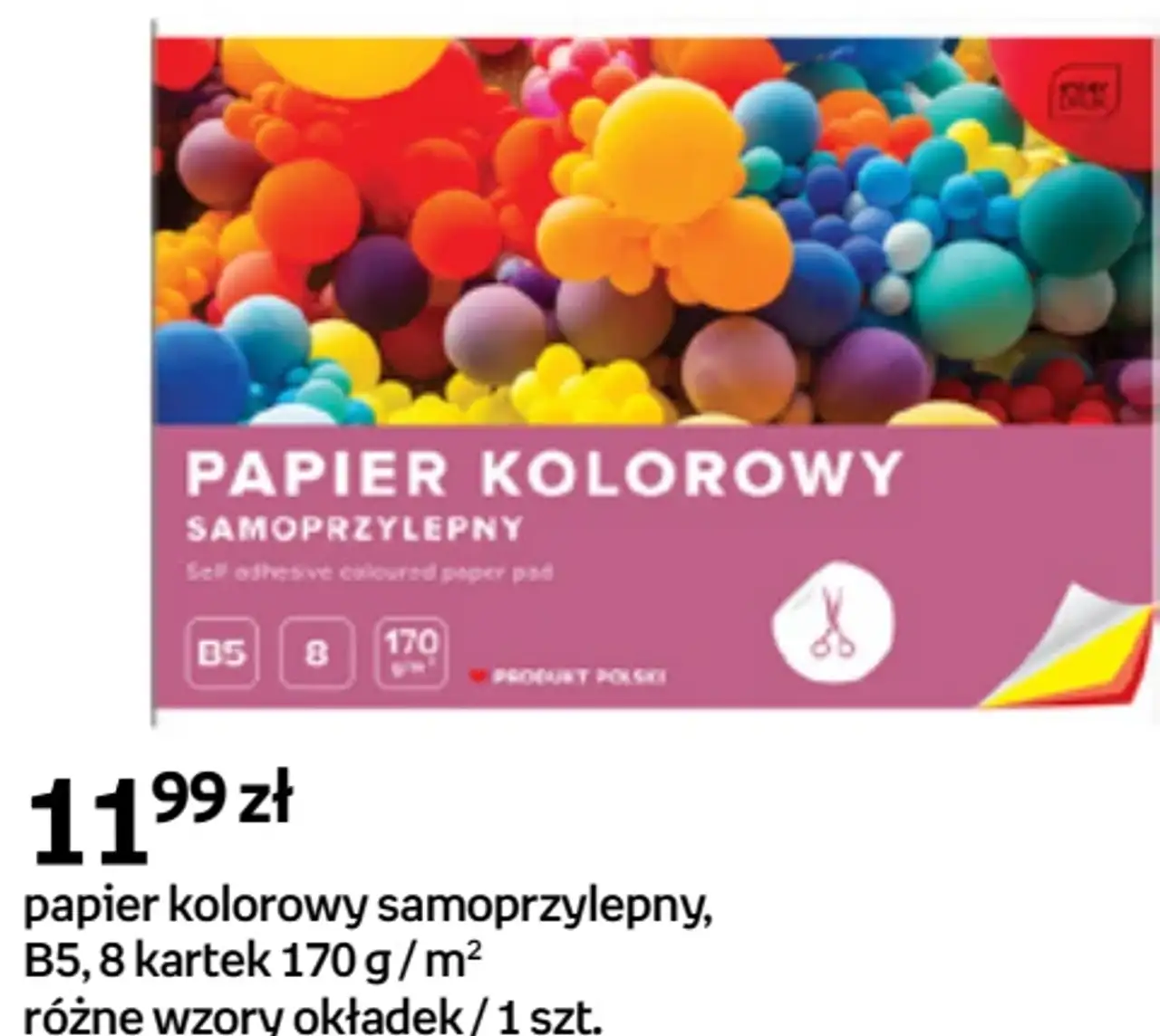papier kolorowy samoprzylepny, B5, 8 kartek 170 g/m² różne wzory okładek