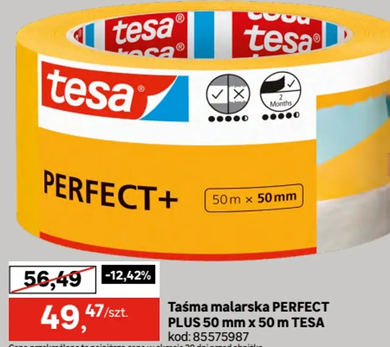 Taśma malarska PERFECT PLUS 50 mm x 50 m TESA