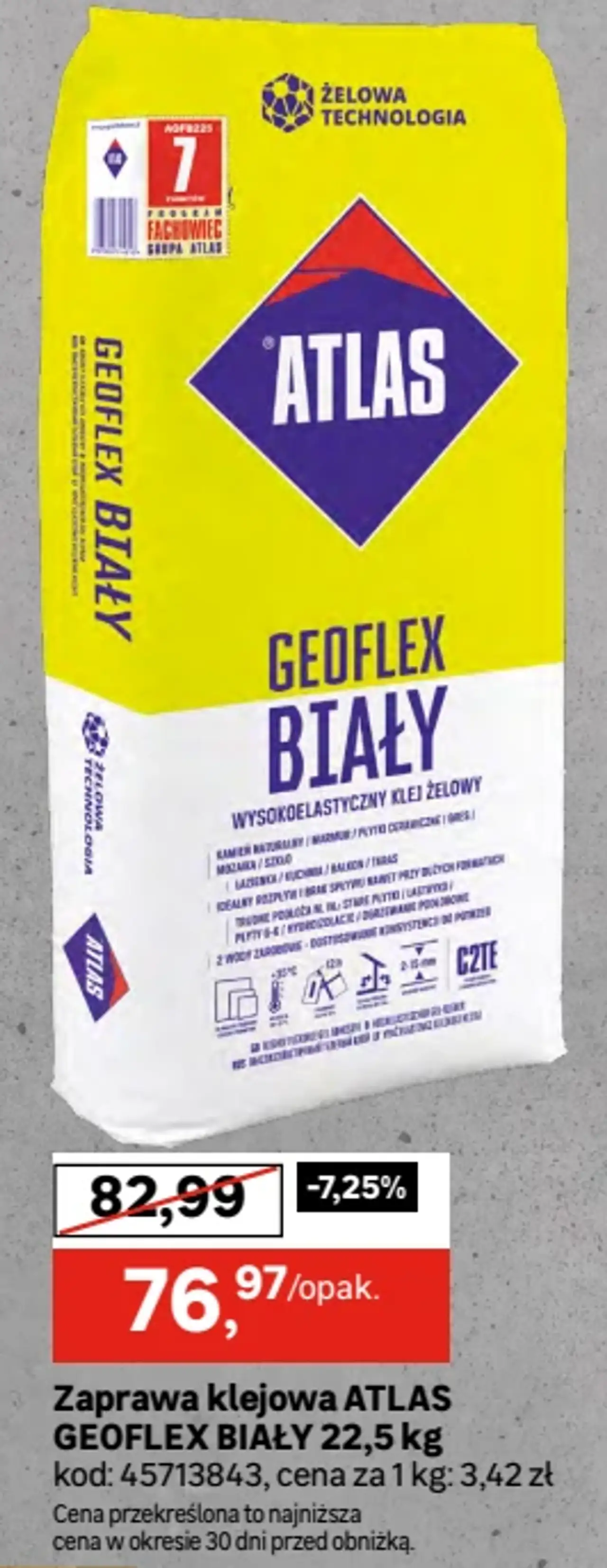 Zaprawa klejowa ATLAS GEOFLEX BIAŁY 22,5 kg