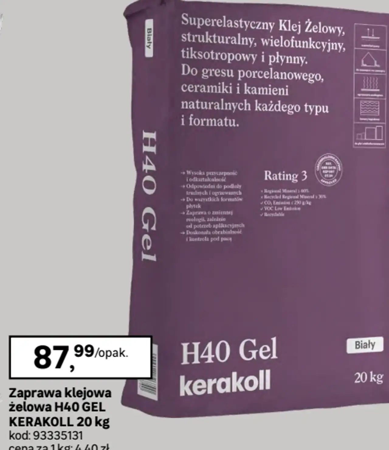 Zaprawa klejowa żelowa H40 Gel KERAKOLL 20 kg
