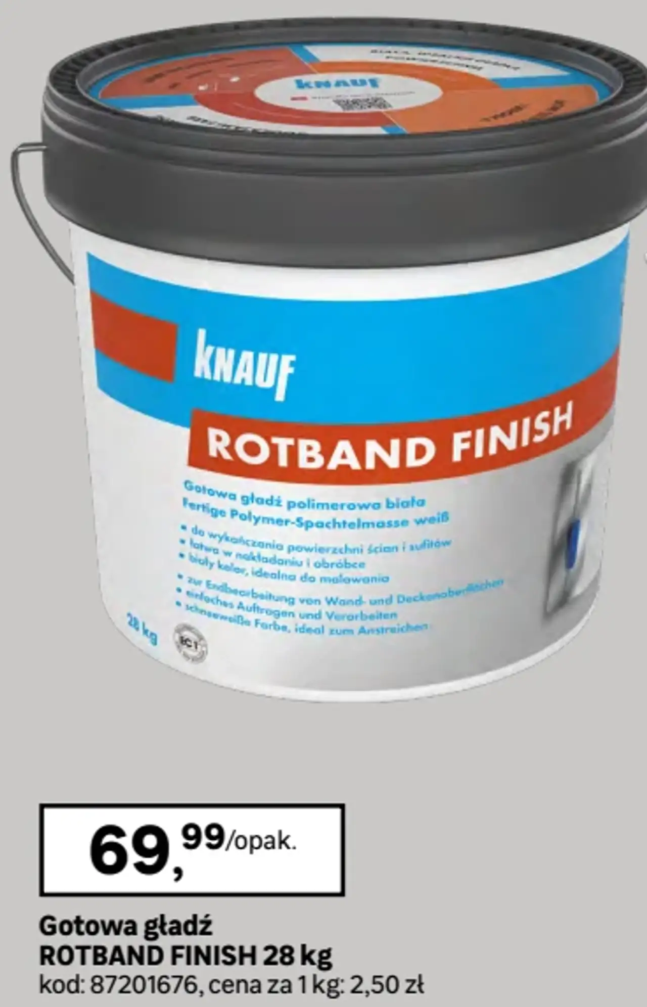 Gotowa gładź polimerowa biała KNAUF ROTBAND FINISH 28 kg