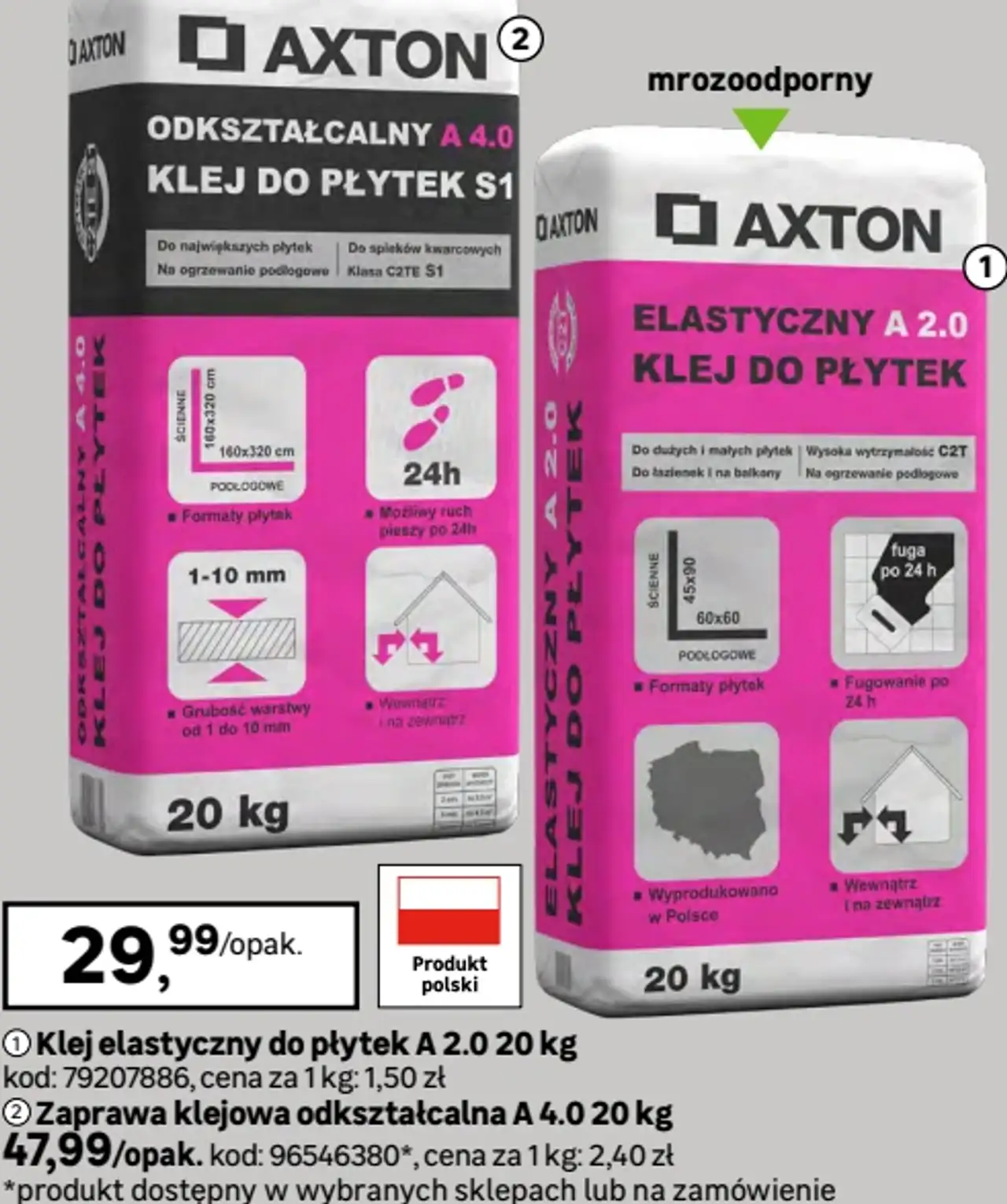 Klej elastyczny do płytek AXTON A 2.0 20 kg