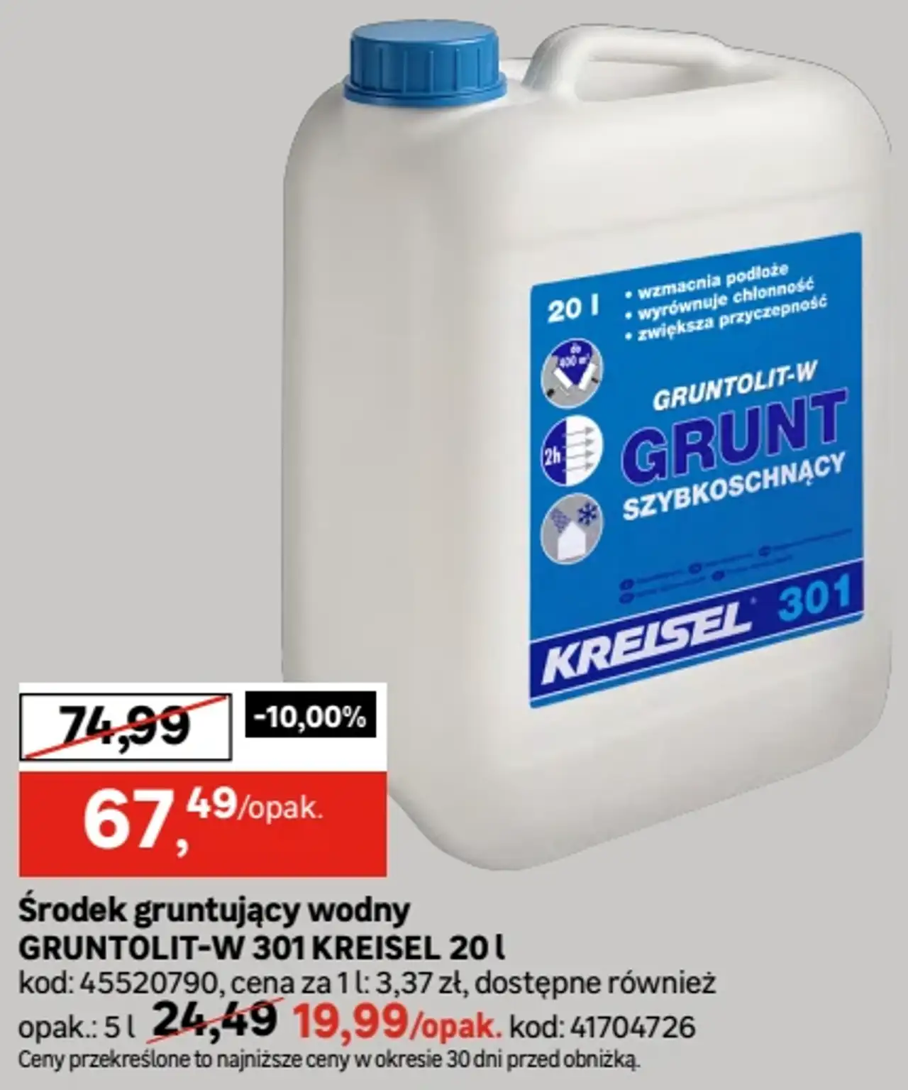 Środek gruntujący wodny KREISEL GRUNTOLIT-W 301 20 l