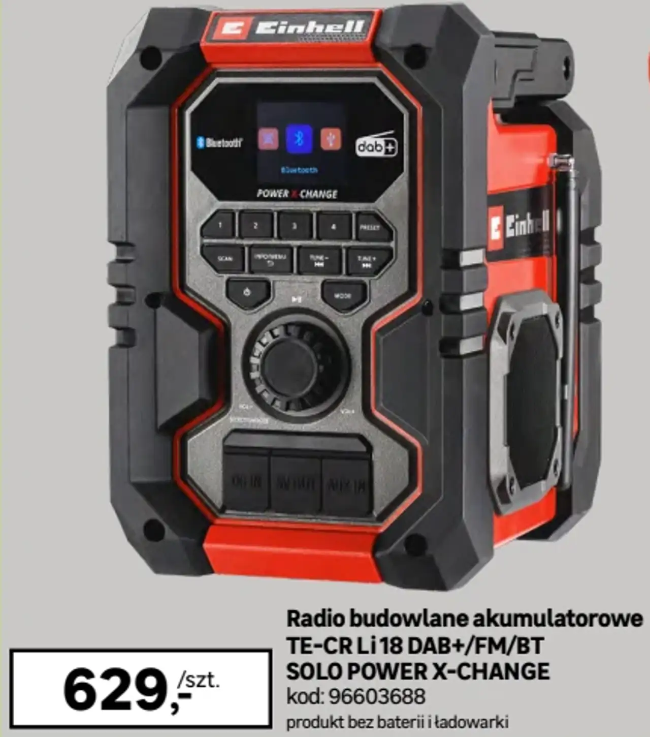 Radio budowlane akumulatorowe Einhell TE-CR Li 18 DAB+/FM/BT SOLO POWER X-CHANGE