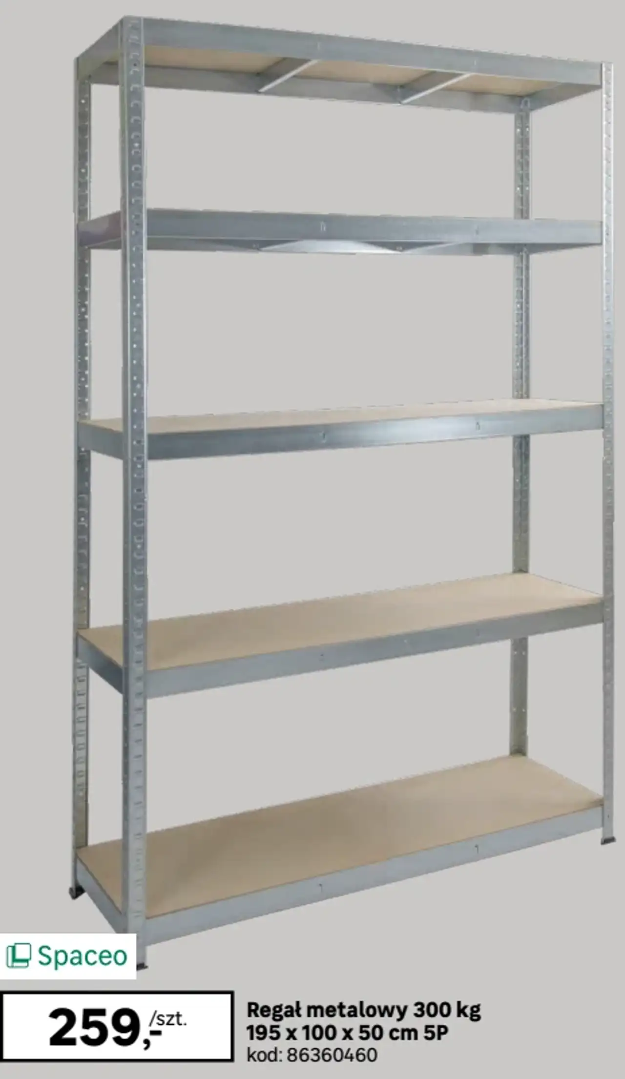Regał metalowy Spaceo 300 kg 195 x 100 x 50 cm 5P