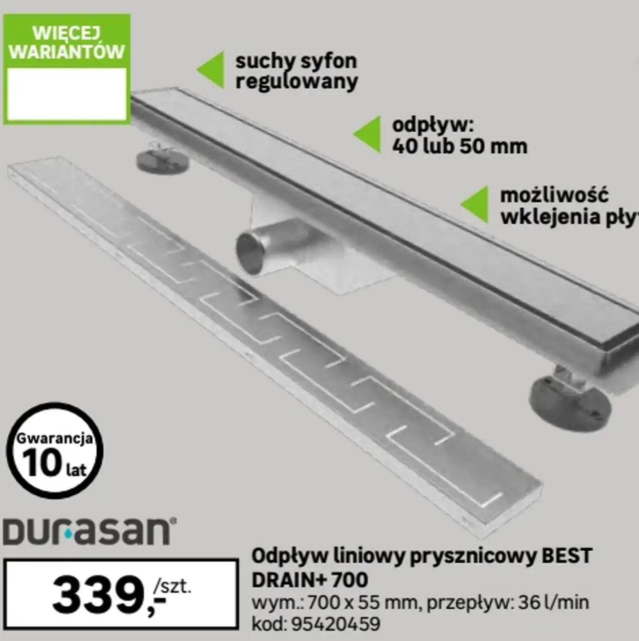 Odpływ liniowy prysznicowy BEST DRAIN+ 700 Durasan