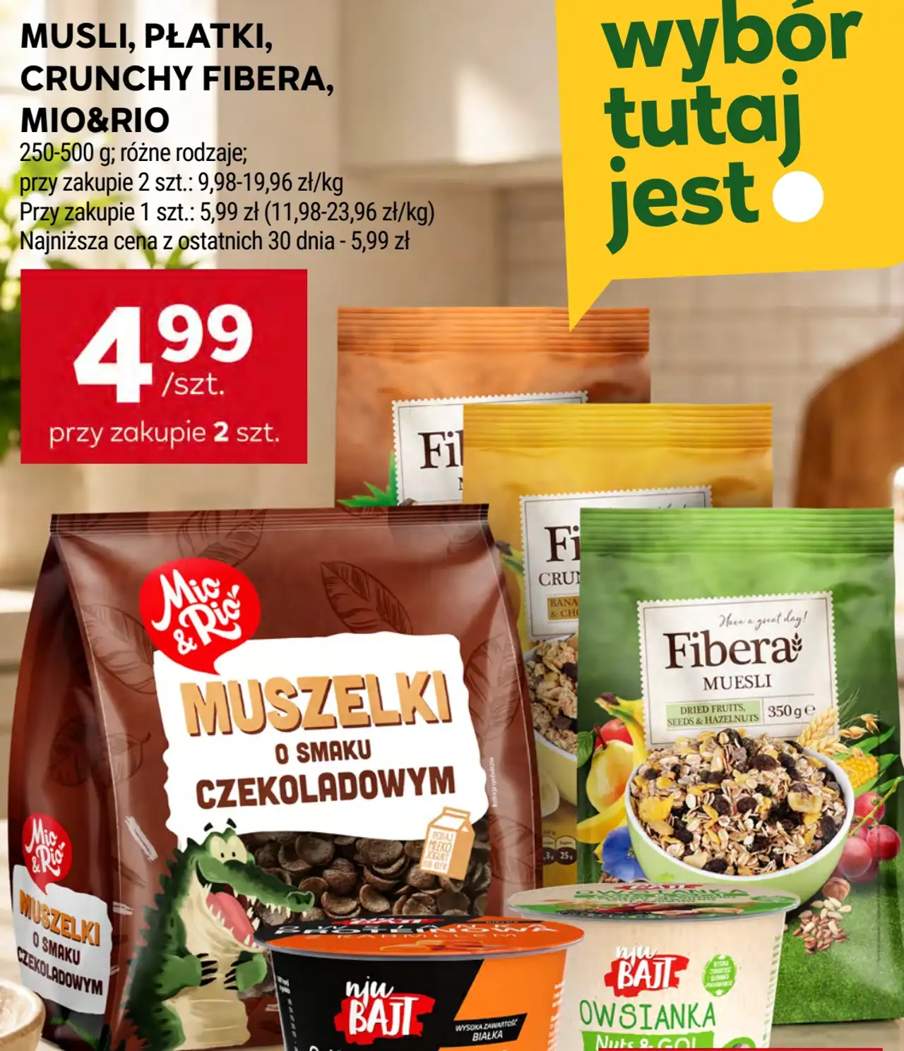 Musli, płatki, crunchy Fibera, Mio&Rio