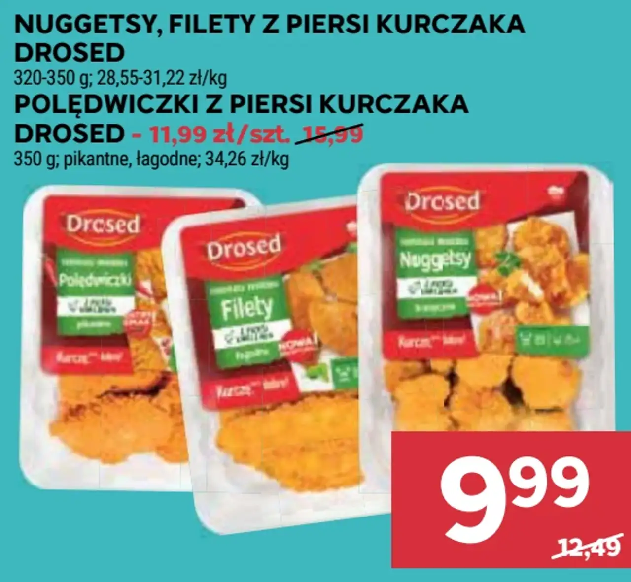 Nuggetsy, filety z piersi kurczaka Drosed