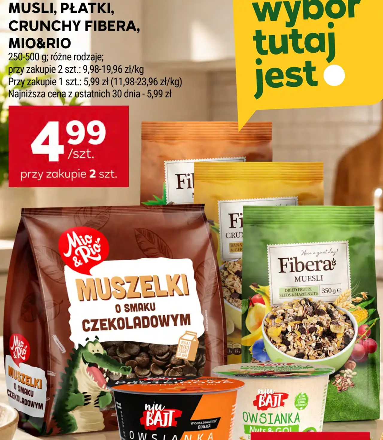 Musli, płatki, crunchy Fibera, Mio&Rio