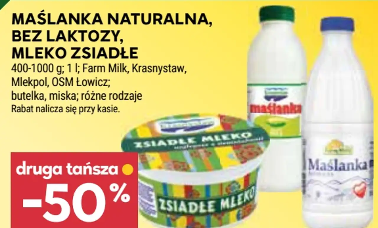Maślanka naturalna, bez laktozy, mleko zsiadłe