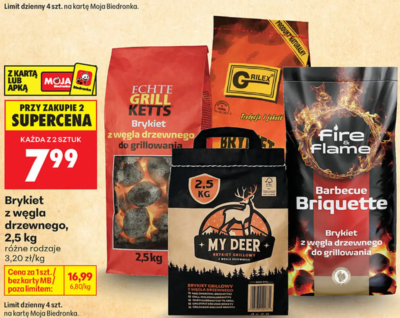 Brykiet z węgla drzewnego do grillowania, 2,5 kg