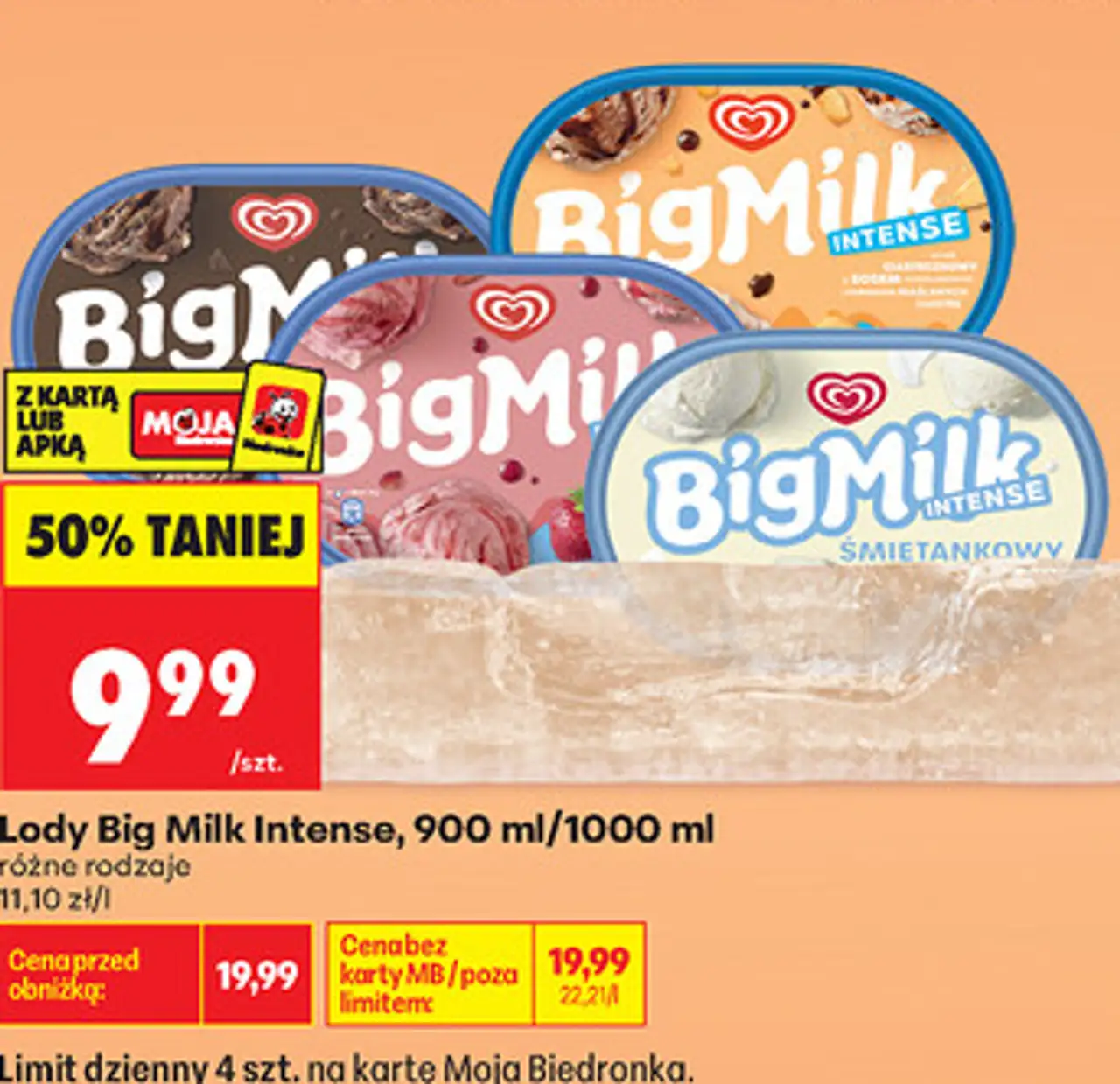 Lody Big Milk Intense, różne rodzaje, 900 ml/1000 ml