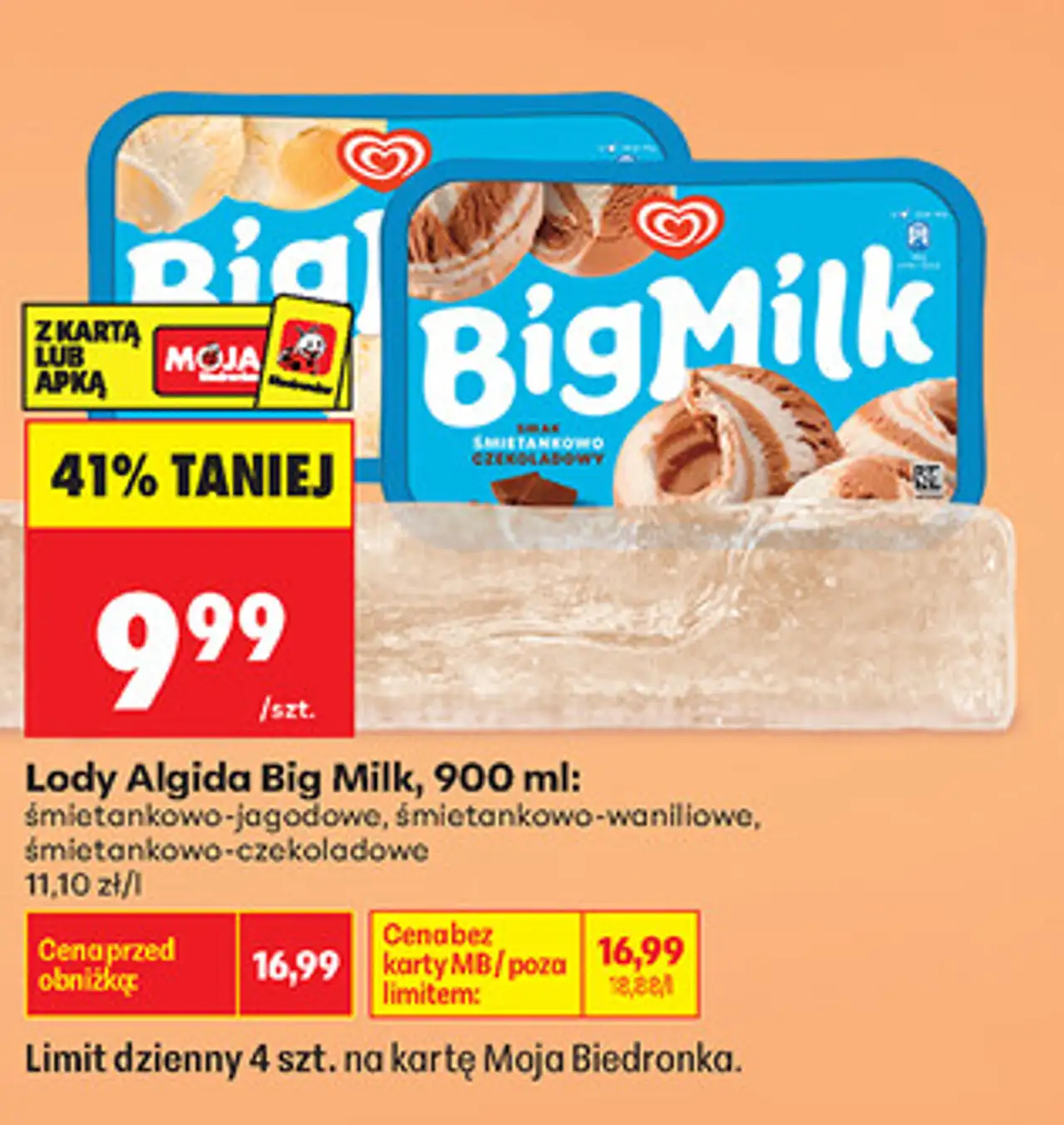 Lody Algida Big Milk, różne rodzaje, 900 ml