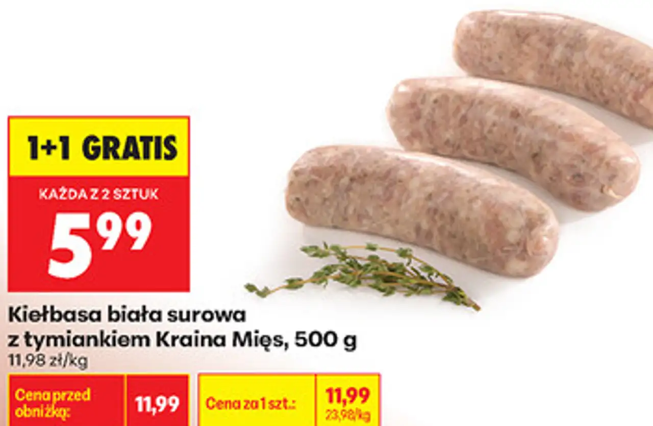 Kiełbasa biała surowa z tymiankiem Kraina Mięs, 500 g