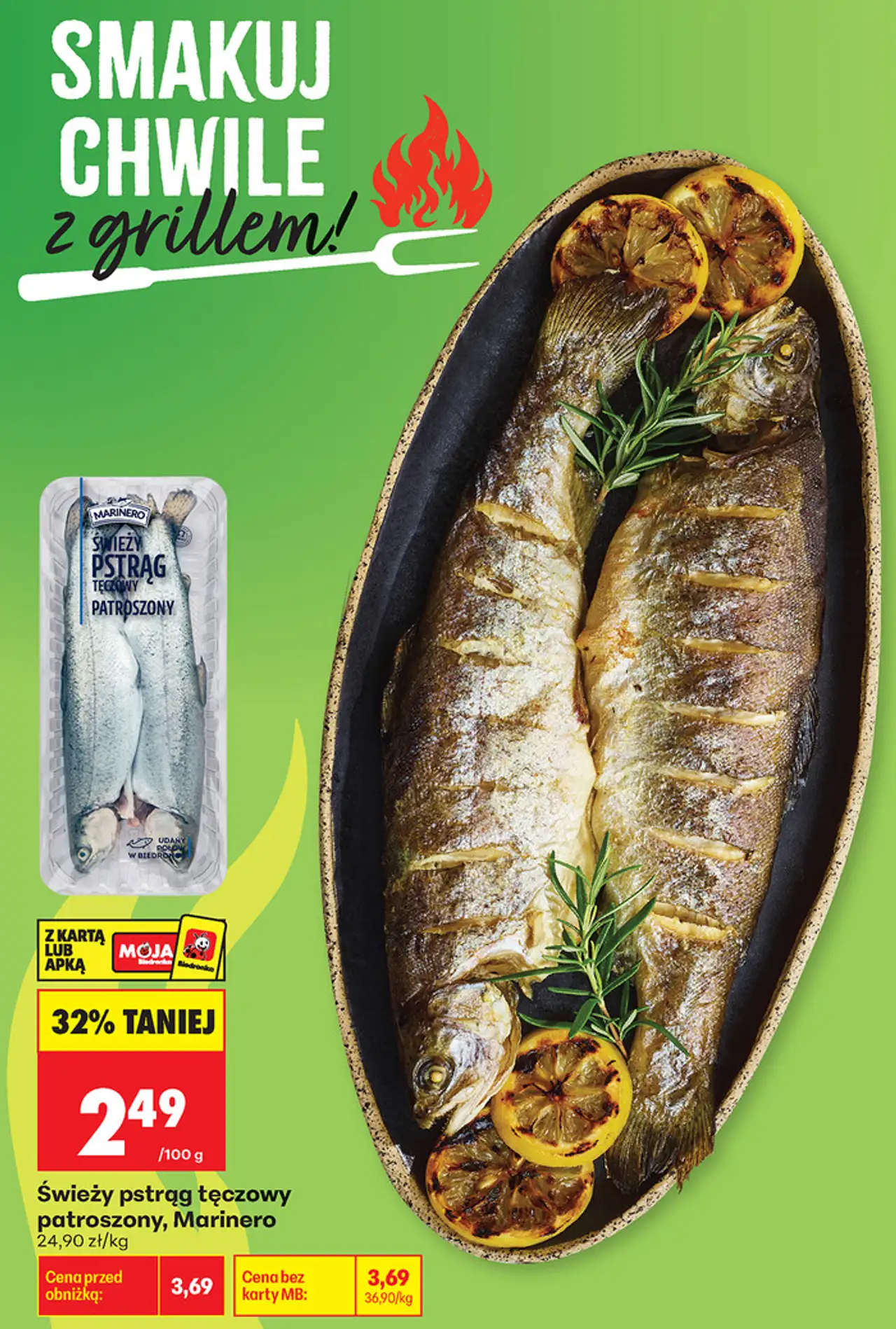 Świeży pstrąg tęczowy patroszony, Marinero