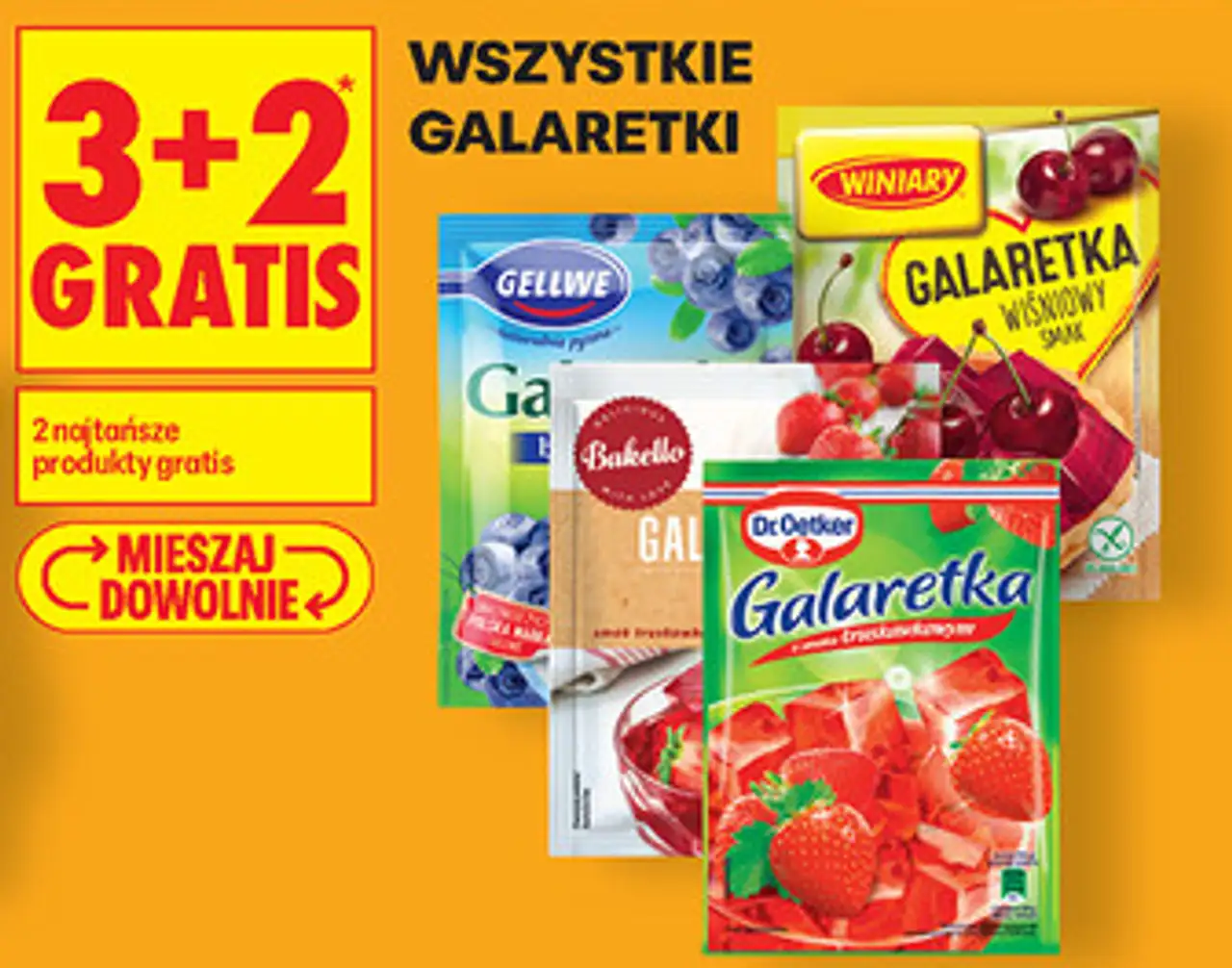 Wszystkie galaretki (m.in. Gellwe, Winiary, Bakello, Dr. Oetker)