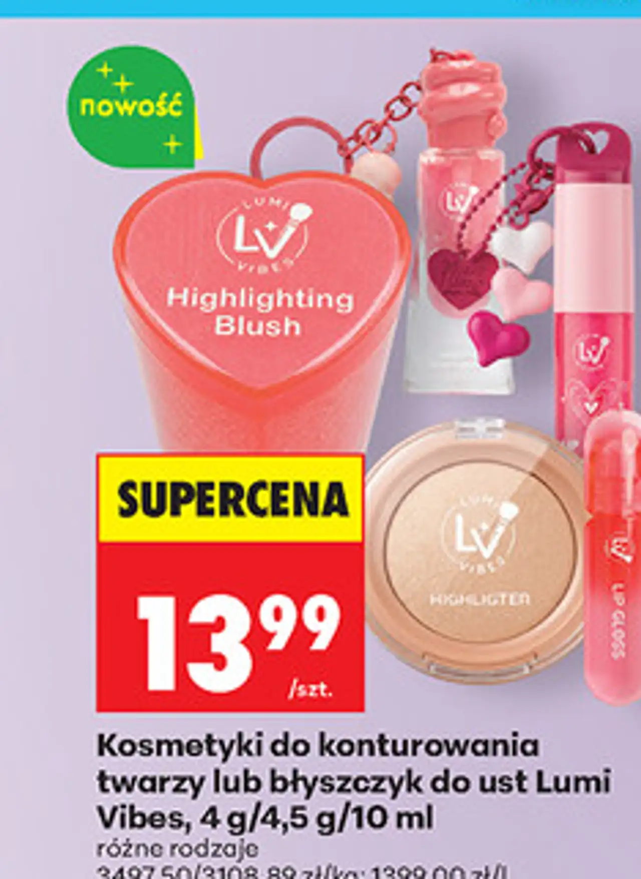 Kosmetyki do konturowania twarzy lub błyszczyk do ust Lumi Vibes, 4 g/4,5 g/10 ml