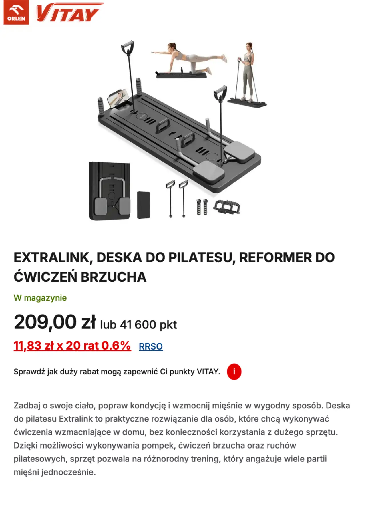 EXTRALINK, DESKA DO PILATESU, REFORMER DO ĆWICZEŃ BRZUCHA