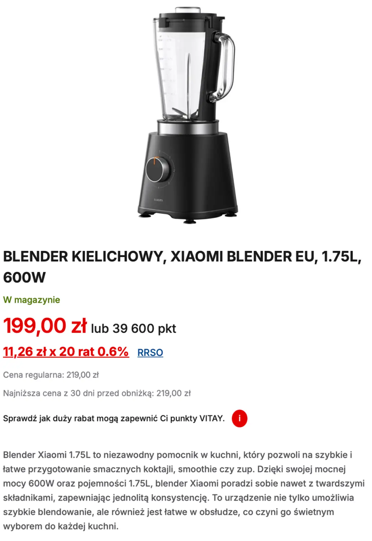 BLENDER KIELICHOWY, XIAOMI BLENDER EU, 1.75L, 600W