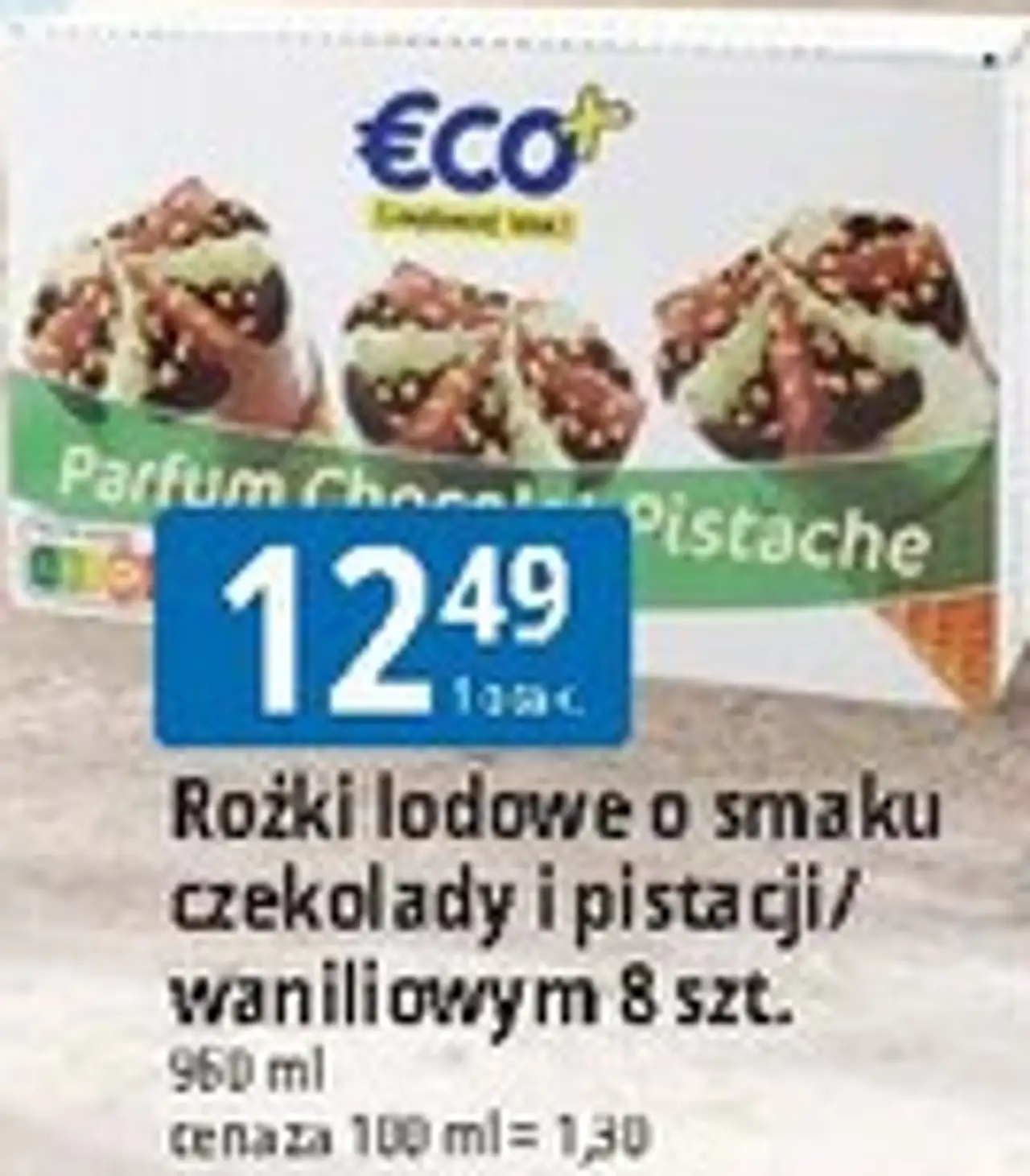Rożki lodowe o smaku czekolady i pistacji/waniliowym Eco+