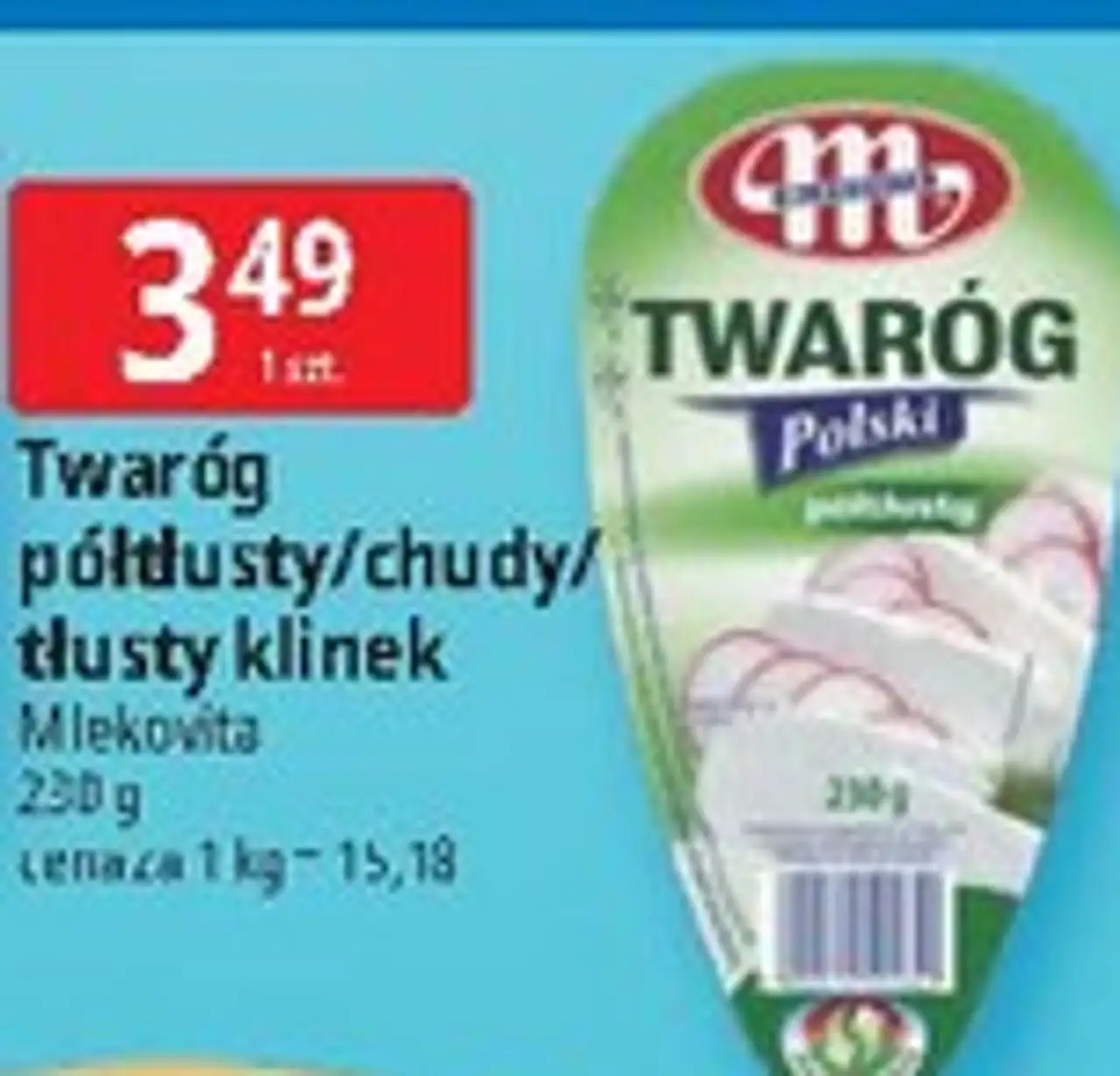 Twaróg półtłusty/chudy/tłusty klinek Mlekovita