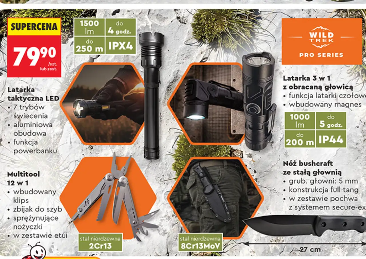 Latarka taktyczna LED lub Multitool 12 w 1 Wild Trek Pro Series