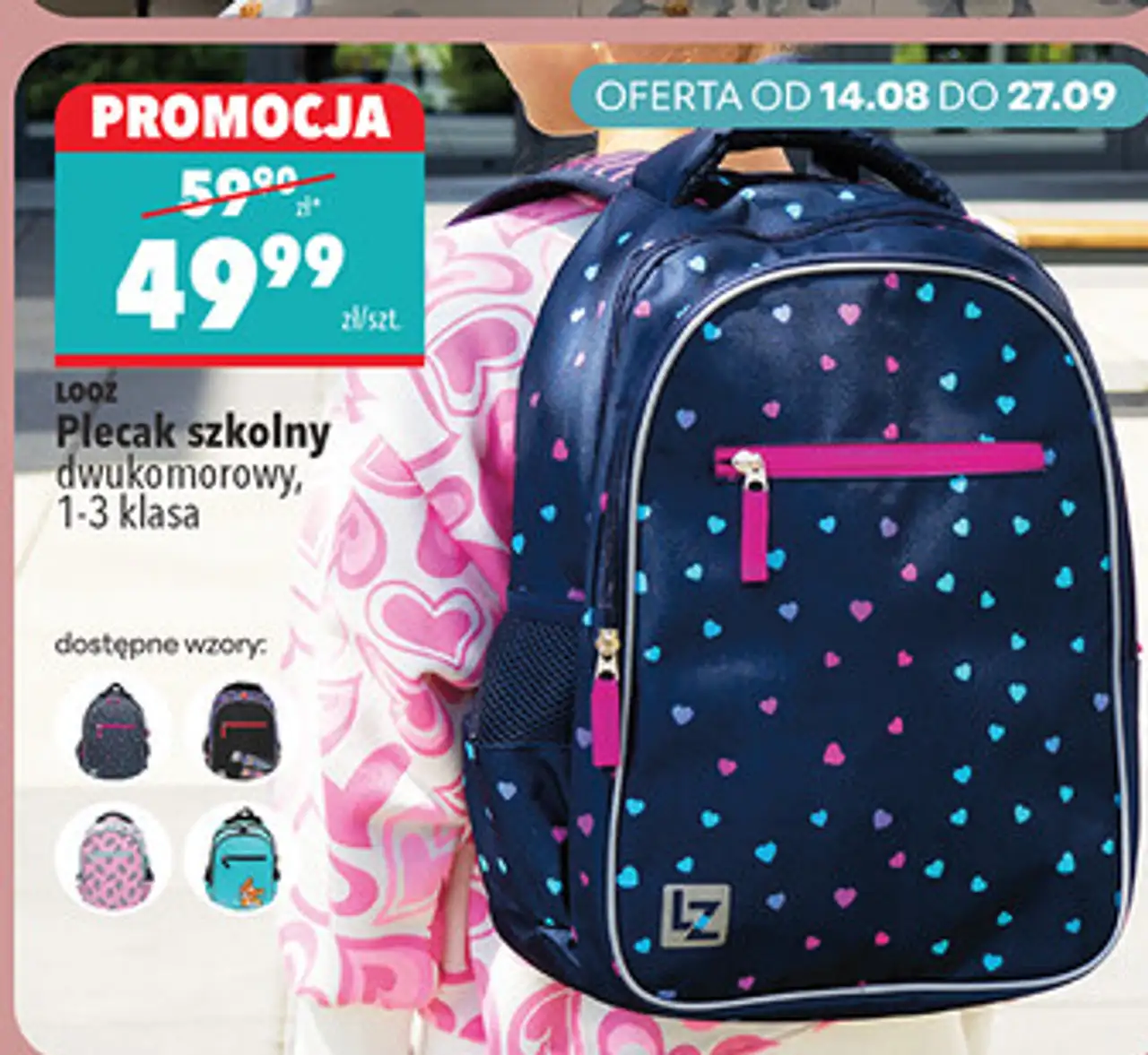 LOOZ Plecak szkolny dwukomorowy, 1-3 klasa