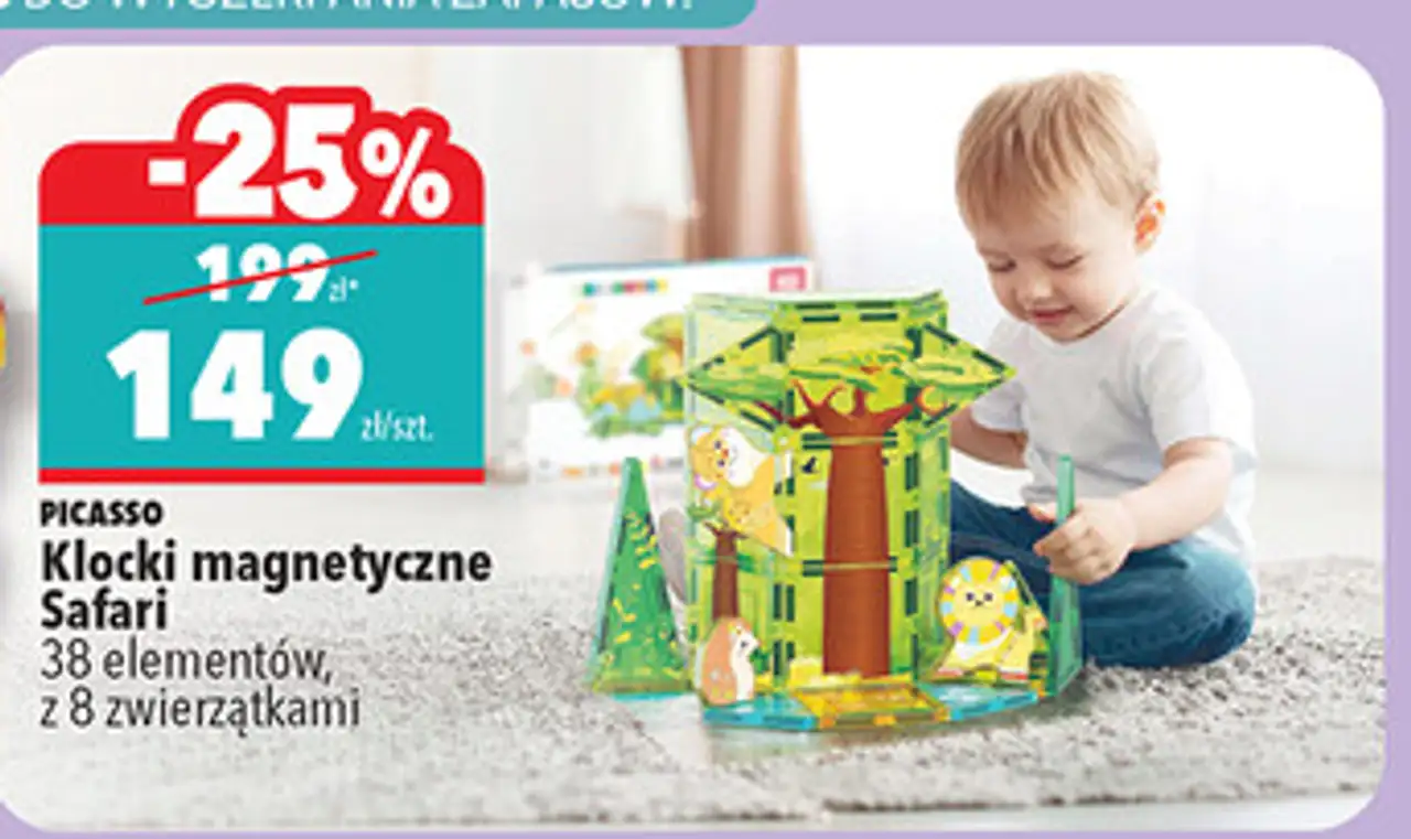 PICASSO Klocki magnetyczne Safari 38 elementów, z 8 zwierzątkami