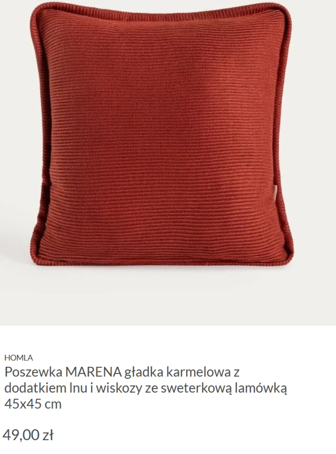 HOMLA Poszewka MARENA gładka karmelowa z dodatkiem lnu i wiskozy ze sweterkową lamówką 45x45 cm