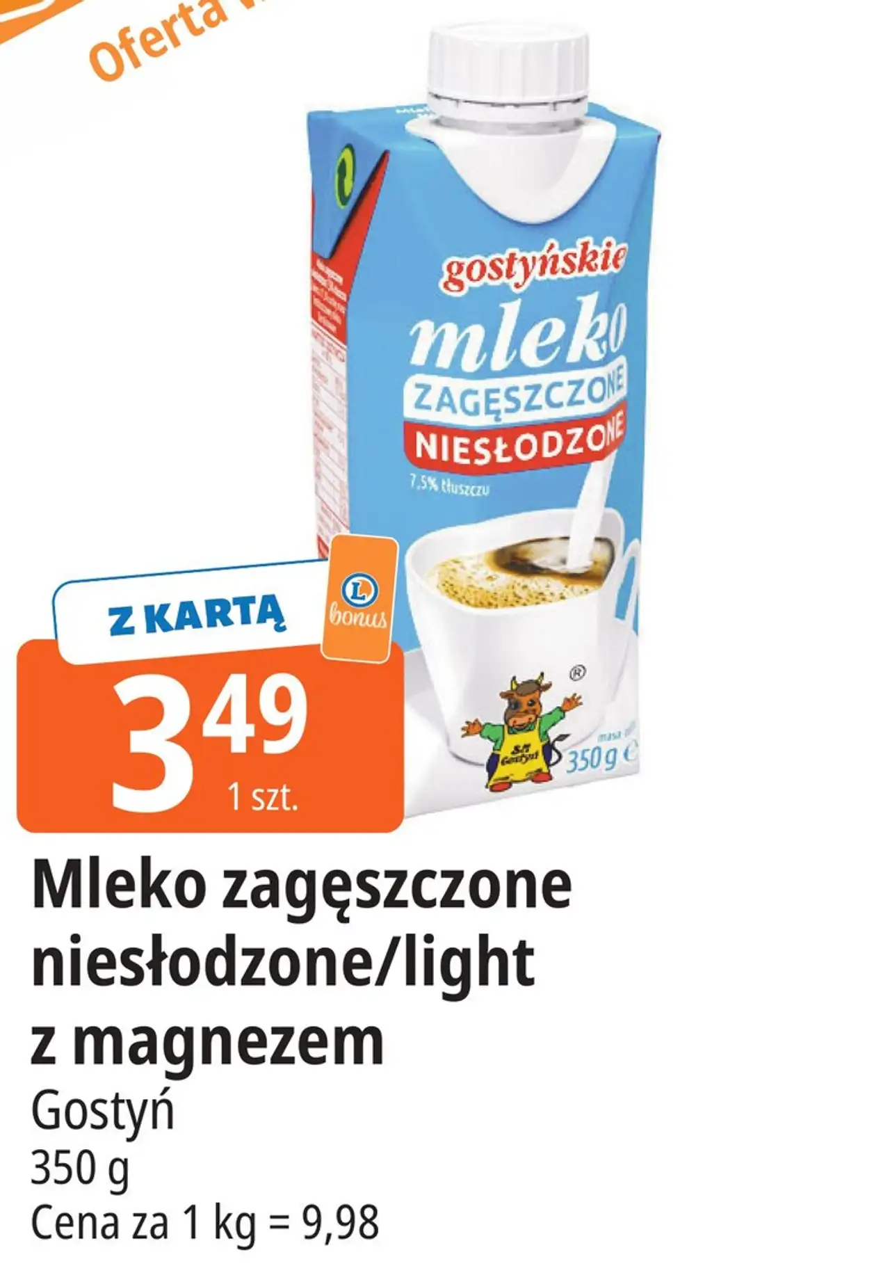 Mleko zagęszczone niesłodzone/light z magnezem Gostyń