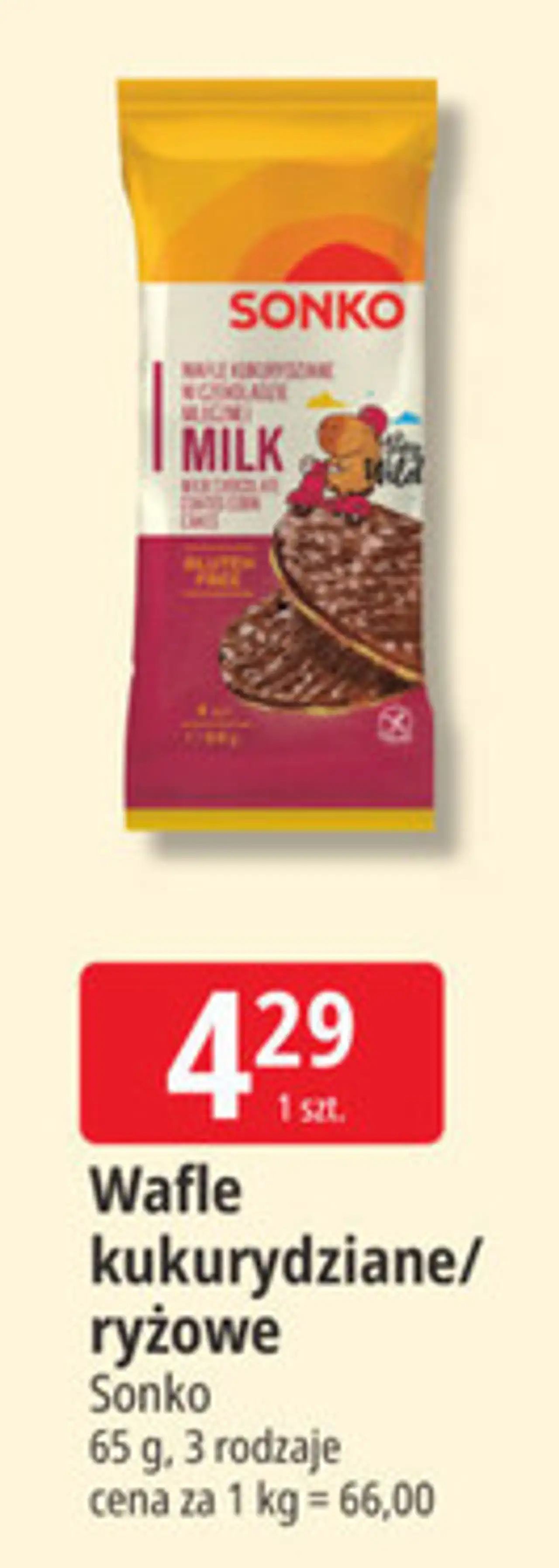 Wafle ryżowo-kukurydziane w czekoladzie mlecznej Sonko Kids