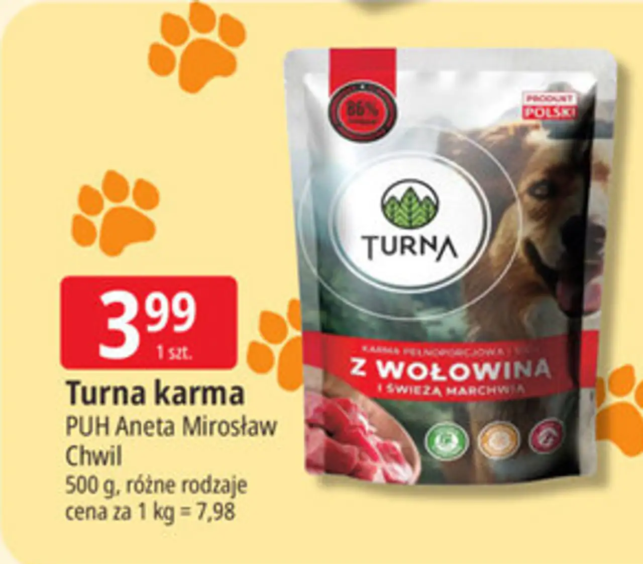 Karma dla psa z wołowiną i marchewką Turna